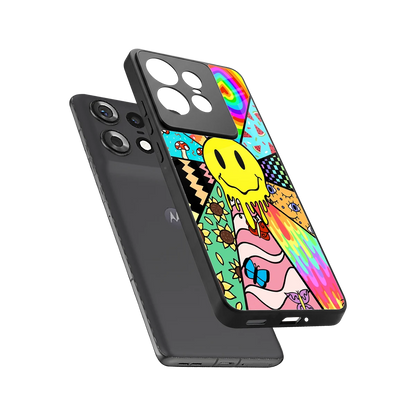 Y2K Doodle sleek motorola edge 50 pro cover with tempered glass back and TPU edges