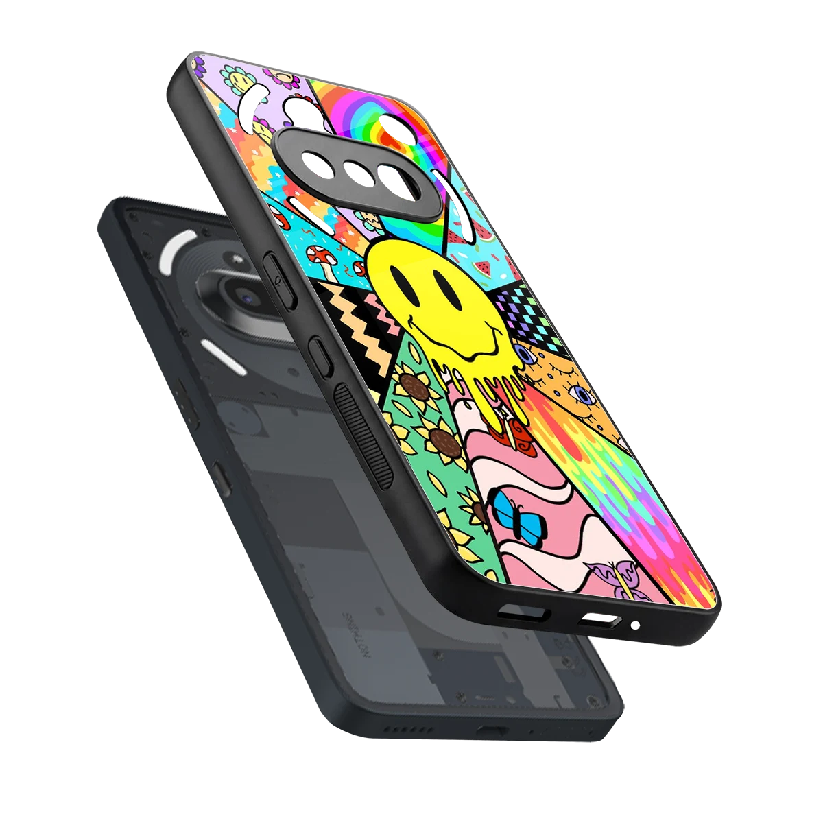 Y2K Doodle sleek nothing phone 3a cover with tempered glass back and TPU edges