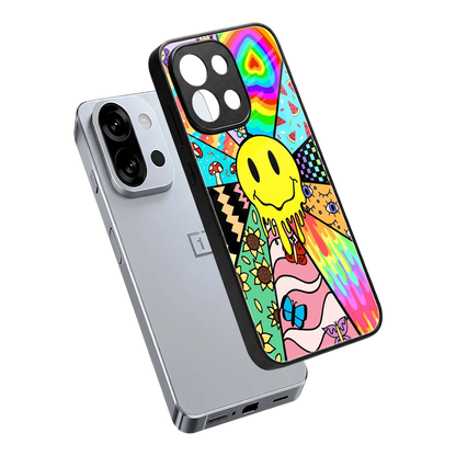 Y2K Doodle sleek oneplus 13s cover with tempered glass back and TPU edges