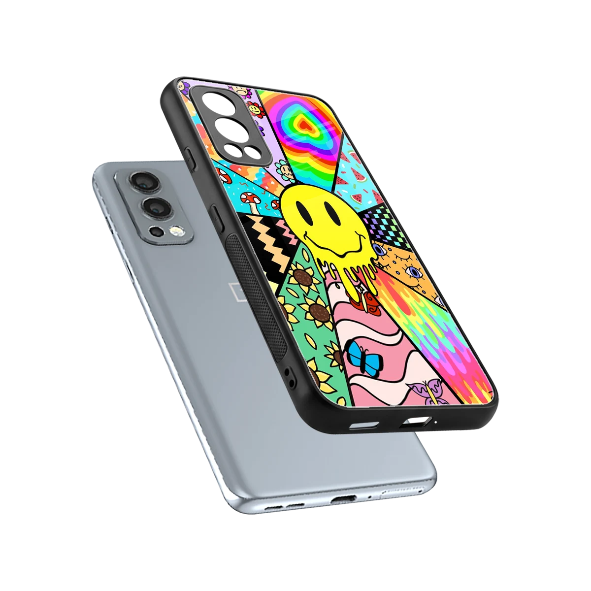 Y2K Doodle sleek oneplus nord 2 cover with tempered glass back and TPU edges