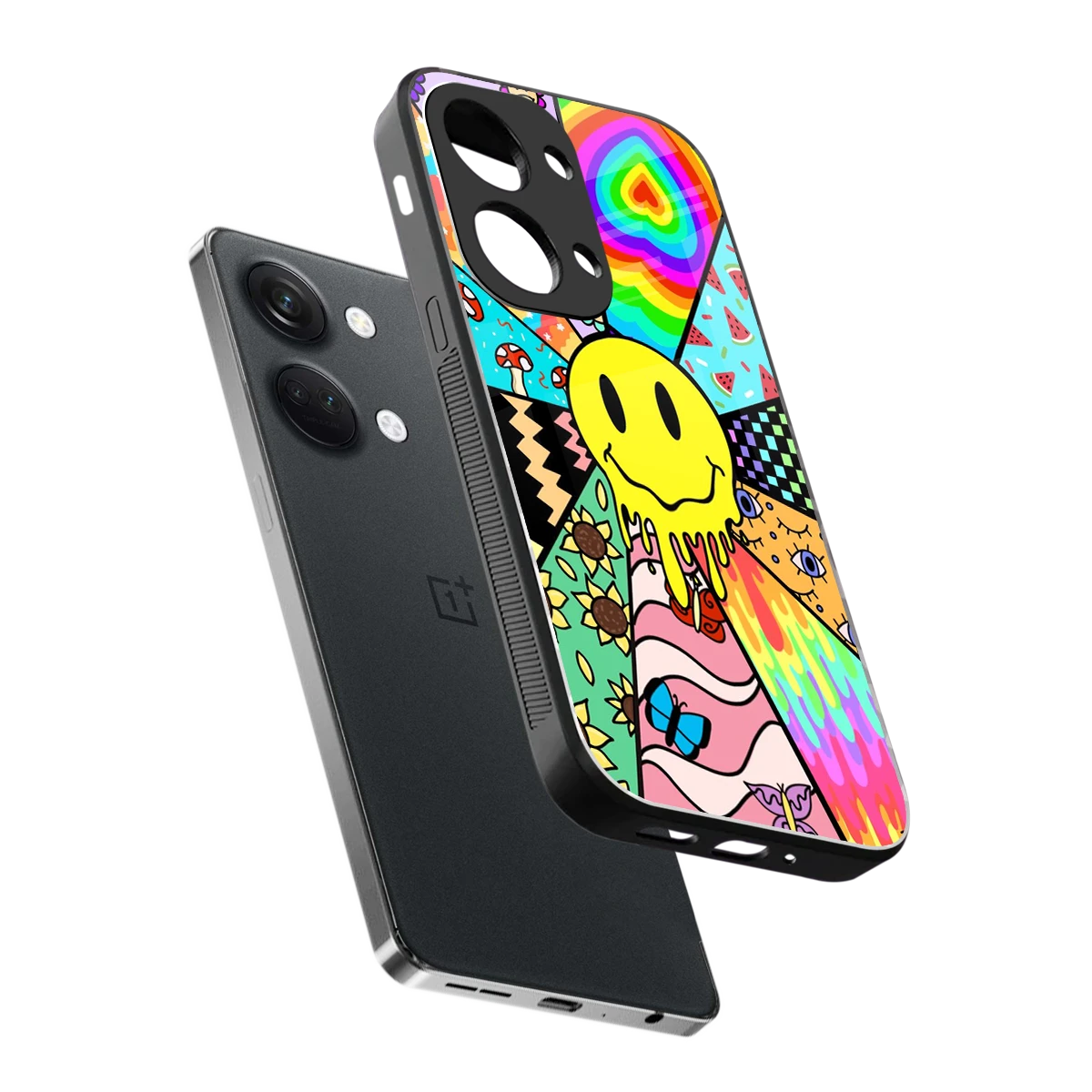 Y2K Doodle sleek oneplus nord 3 cover with tempered glass back and TPU edges