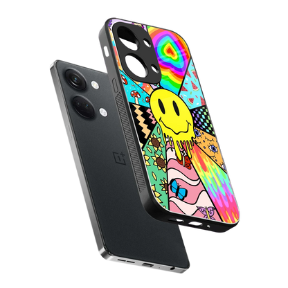 Y2K Doodle sleek oneplus nord 3 cover with tempered glass back and TPU edges