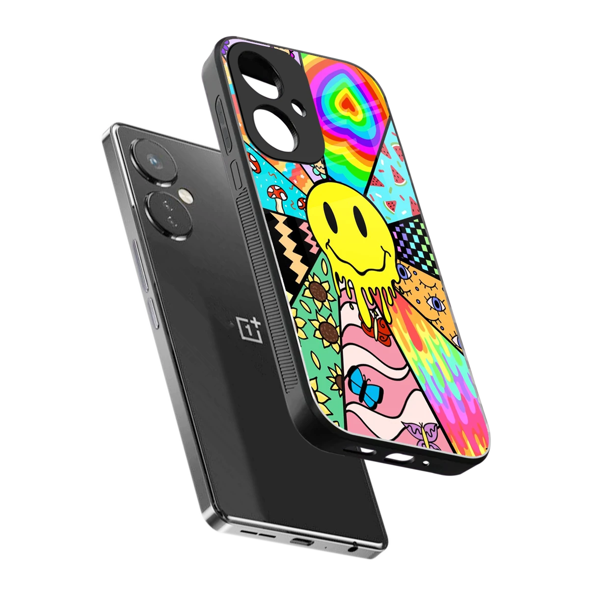 Y2K Doodle sleek oneplus nord ce 3 cover with tempered glass back and TPU edges