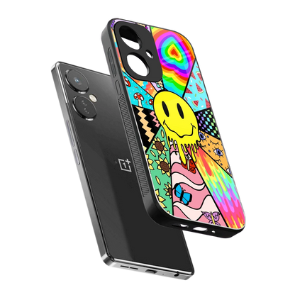 Y2K Doodle sleek oneplus nord ce 3 cover with tempered glass back and TPU edges