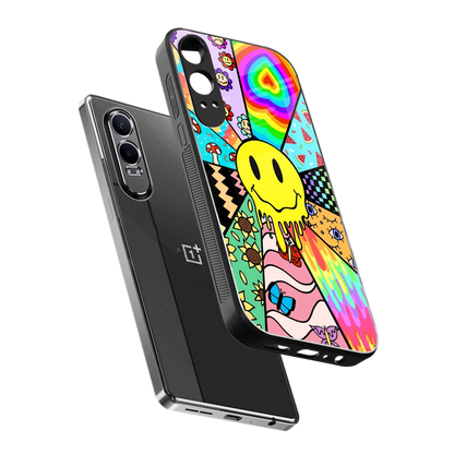 Y2K Doodle sleek oneplus nord ce 4 lite cover with tempered glass back and TPU edges