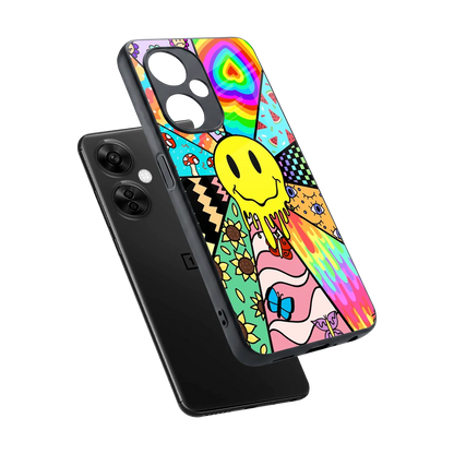 Y2K Doodle sleek oneplus nord ce 3 lite cover with tempered glass back and TPU edges