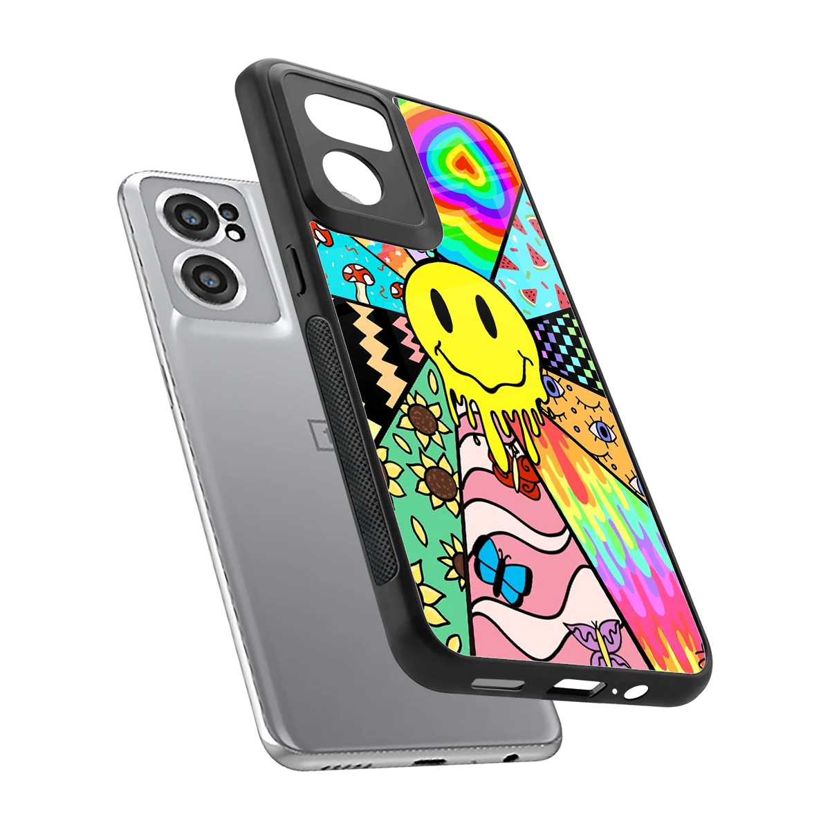 Y2K Doodle sleek oneplus nord ce 2 cover with tempered glass back and TPU edges
