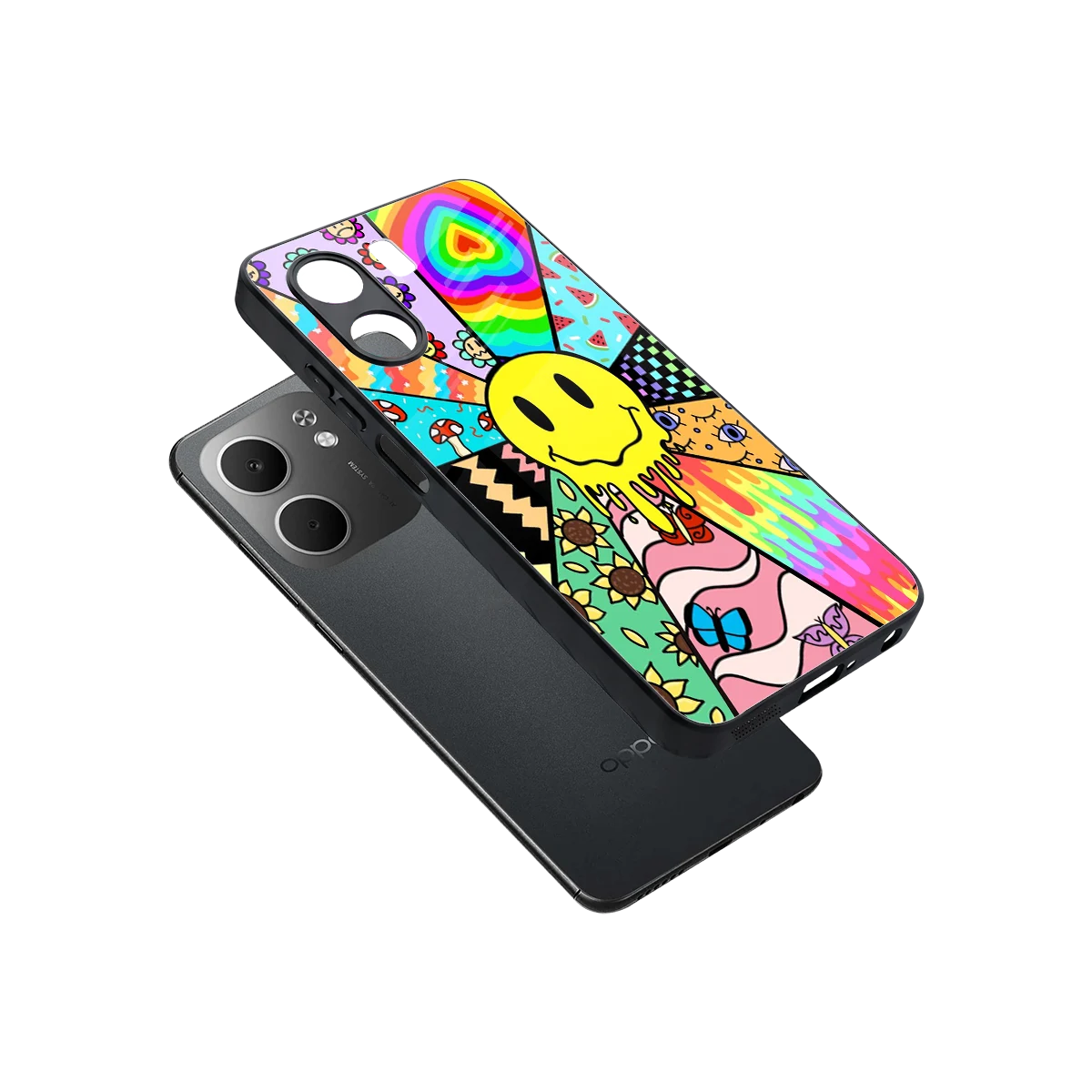 Y2K Doodle sleek oppo a5x 5g cover with tempered glass back and TPU edges