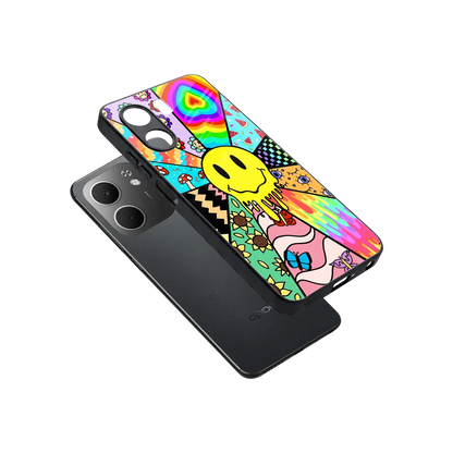Y2K Doodle sleek oppo a5x 5g cover with tempered glass back and TPU edges