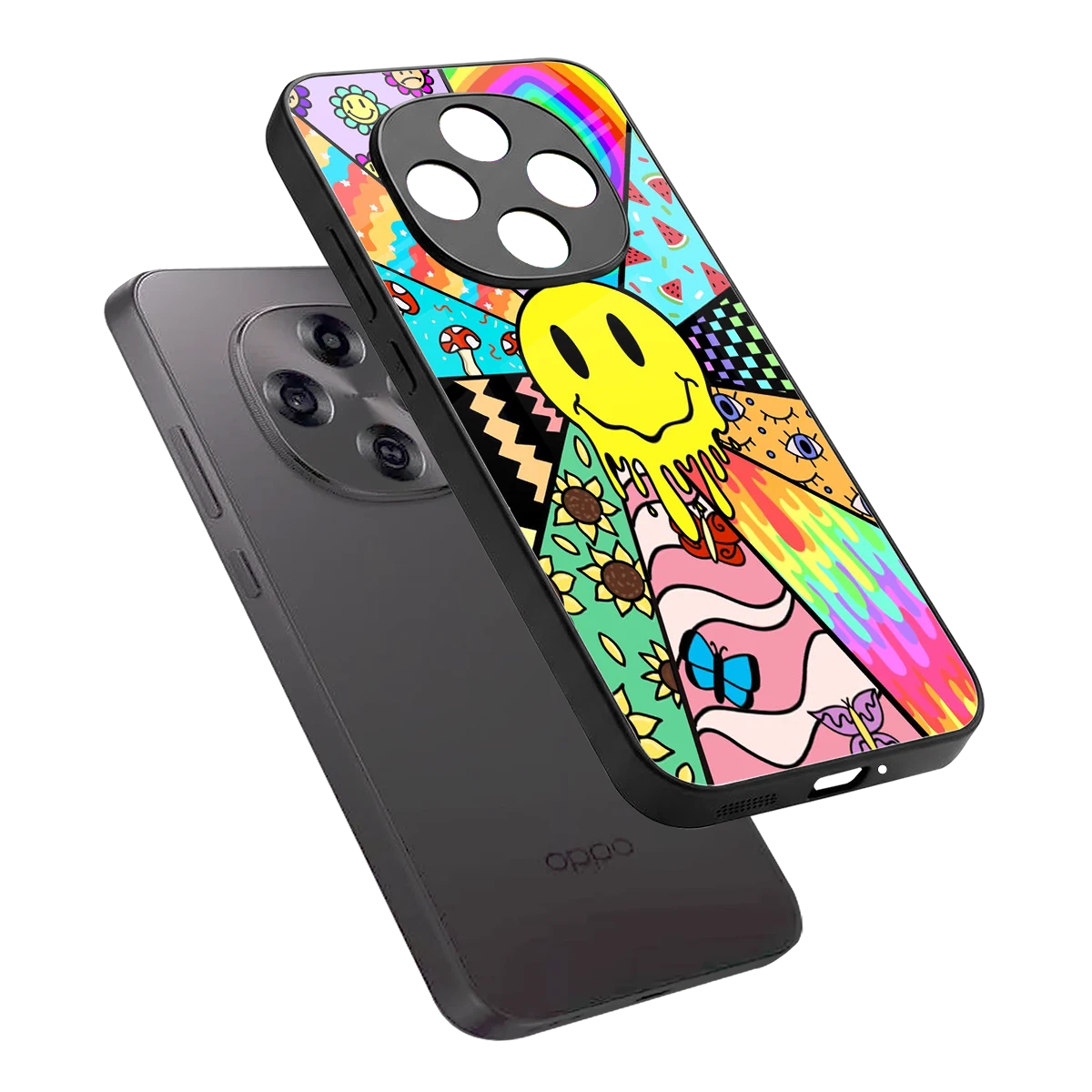 Y2K Doodle sleek oppo f31 pro 5g cover with tempered glass back and TPU edges