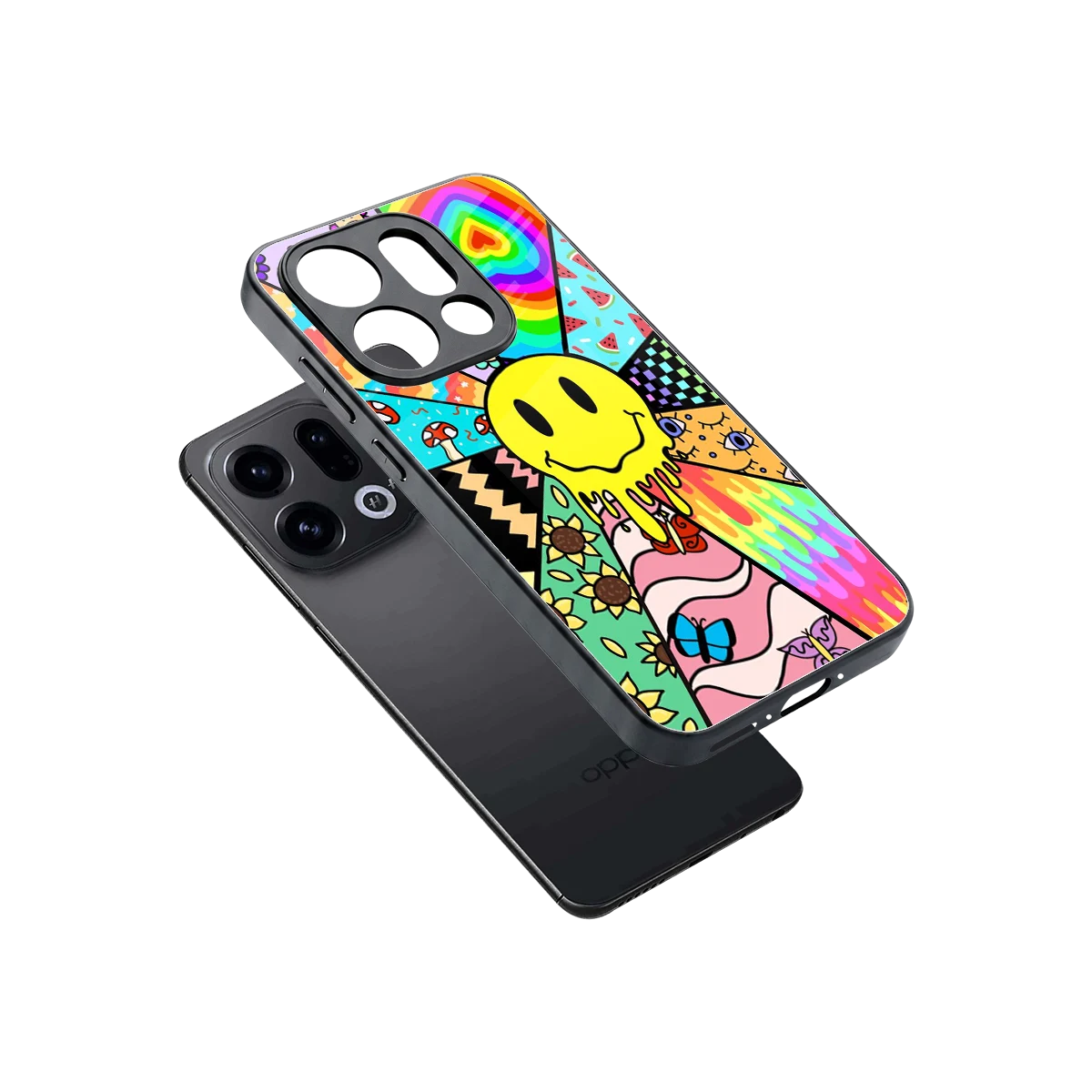 Y2K Doodle sleek oppo find x9 cover with tempered glass back and TPU edges