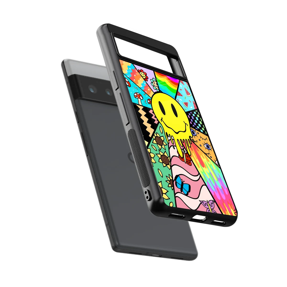 Y2K Doodle sleek google pixel 6 pro cover with tempered glass back and TPU edges