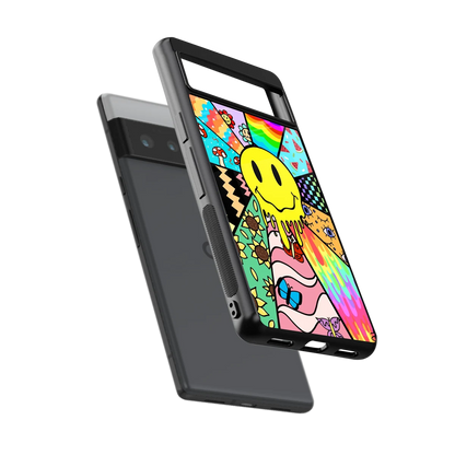 Y2K Doodle sleek google pixel 6 pro cover with tempered glass back and TPU edges