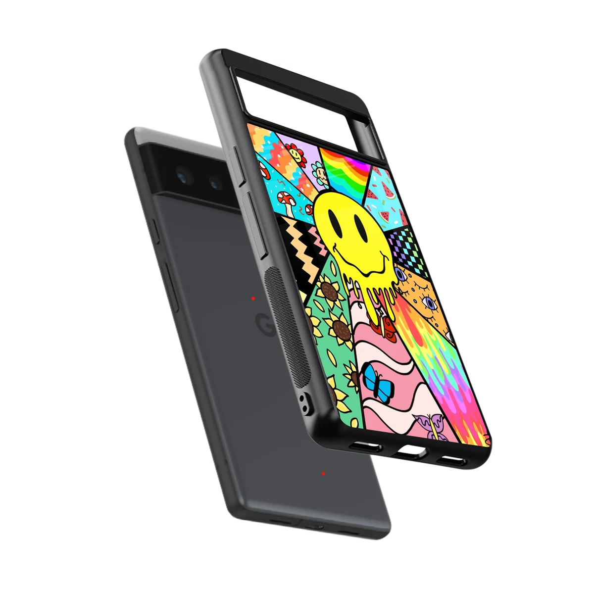 Y2K Doodle sleek google pixel 6a cover with tempered glass back and TPU edges