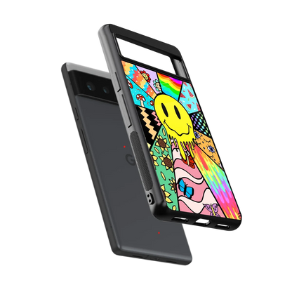 Y2K Doodle sleek google pixel 6a cover with tempered glass back and TPU edges