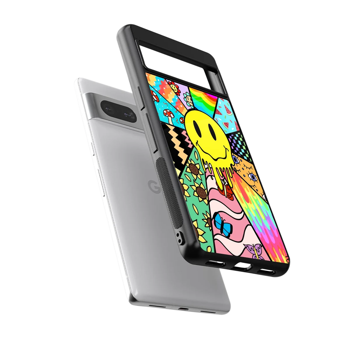 Y2K Doodle sleek google pixel 7 cover with tempered glass back and TPU edges