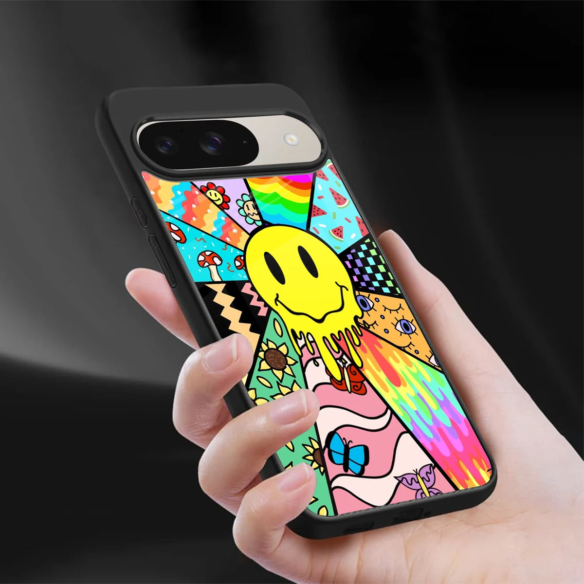 Y2K Doodle sleek google pixel 9 cover with tempered glass back and TPU edges