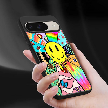 Y2K Doodle sleek google pixel 9 cover with tempered glass back and TPU edges