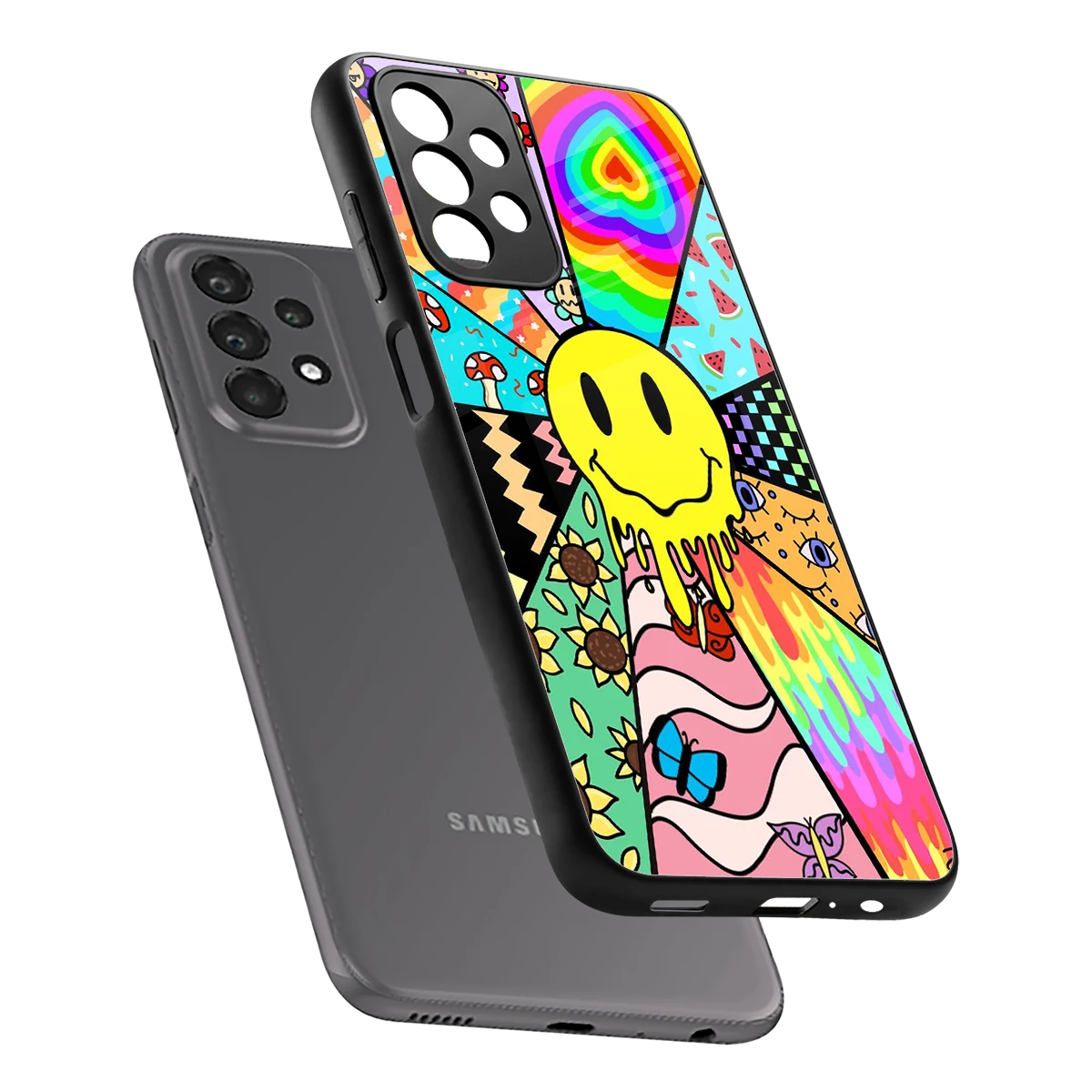 Y2K Doodle sleek samsung galaxy a23 cover with tempered glass back and TPU edges