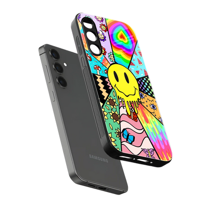 Y2K Doodle sleek samsung galaxy m35 5g cover with tempered glass back and TPU edges