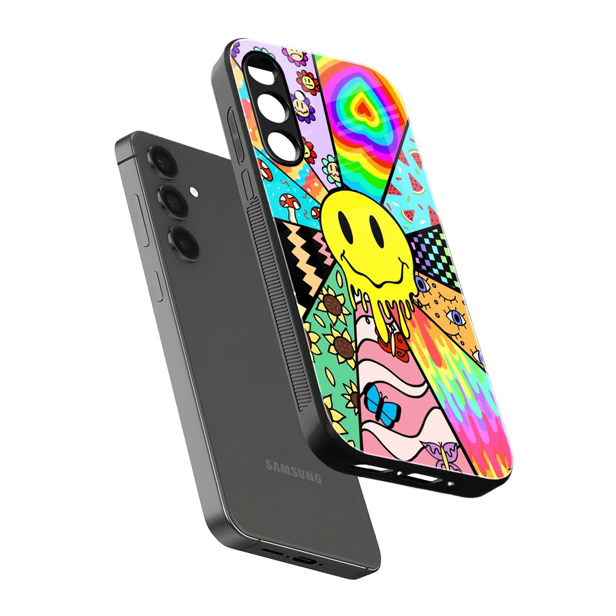 Y2K Doodle sleek samsung galaxy a55 5g cover with tempered glass back and TPU edges