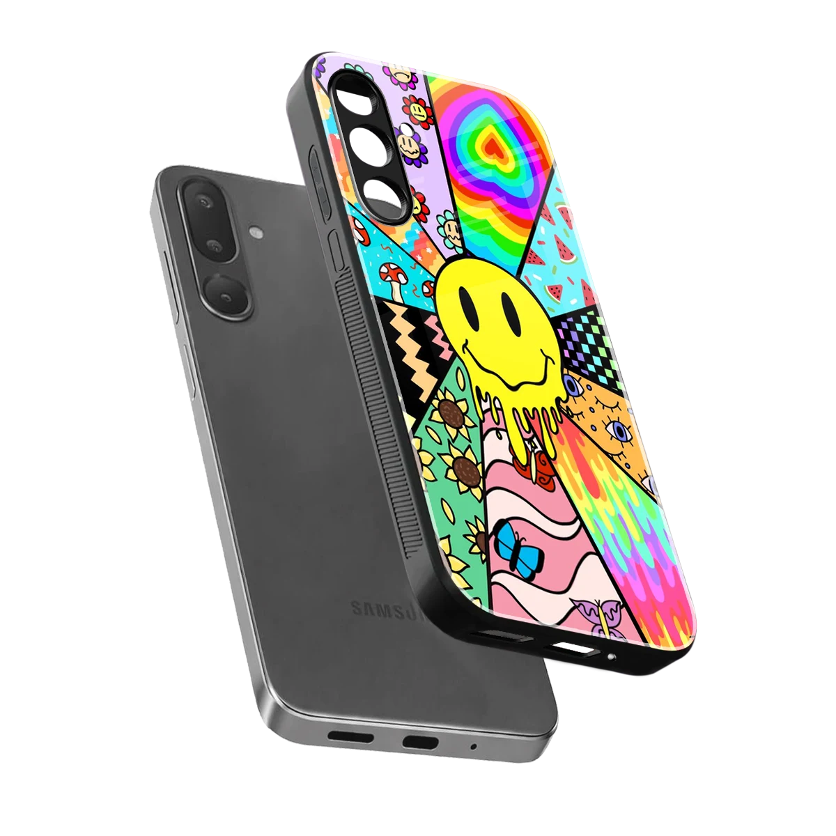 Y2K Doodle sleek samsung galaxy m36 5g cover with tempered glass back and TPU edges