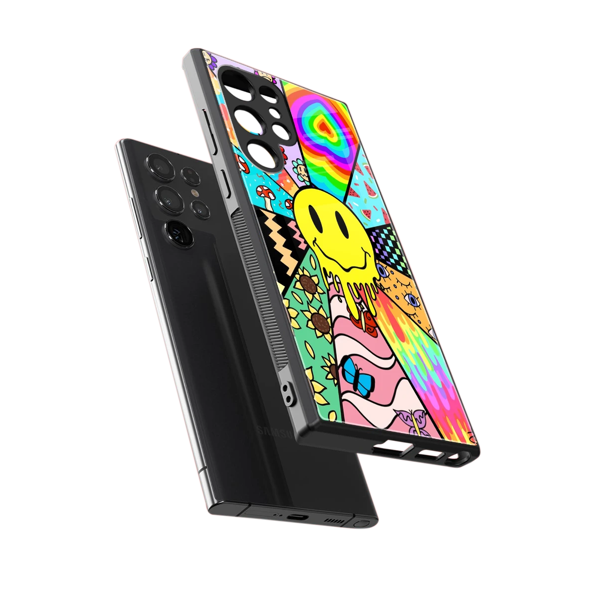 Y2K Doodle sleek samsung galaxy s24 ultra cover with tempered glass back and TPU edges