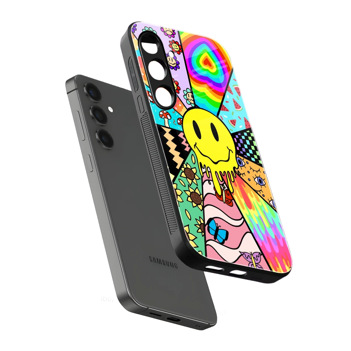 Y2K Doodle sleek samsung galaxy s25 fe cover with tempered glass back and TPU edges