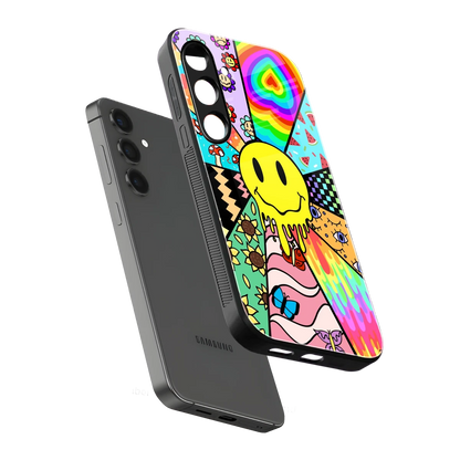 Y2K Doodle sleek samsung galaxy s25 fe cover with tempered glass back and TPU edges