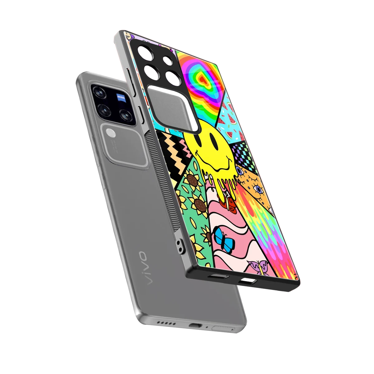 Y2K Doodle sleekvivo v30 pro cover with tempered glass back and TPU edges