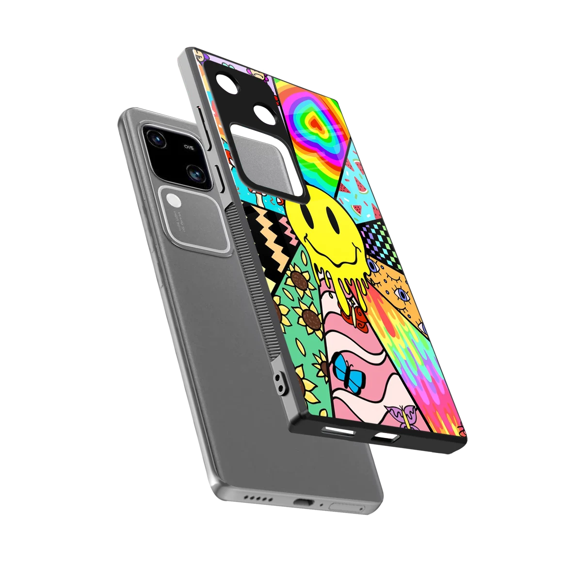 Y2K Doodle sleek vivo v30 cover with tempered glass back and TPU edges