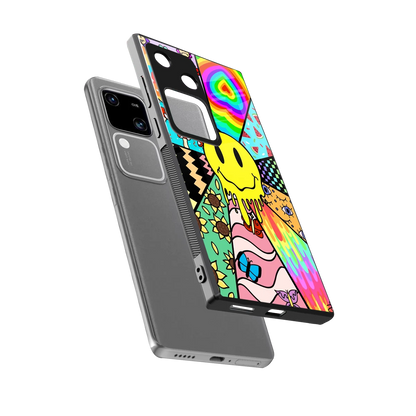 Y2K Doodle sleek vivo v30 cover with tempered glass back and TPU edges