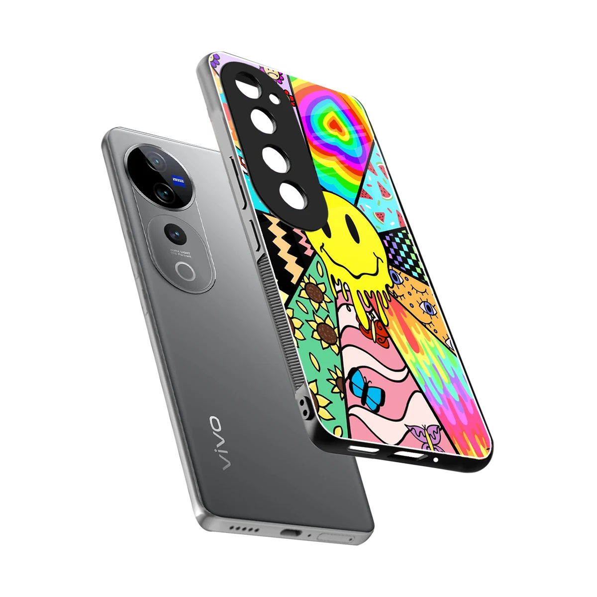 Y2K Doodle sleek vivo v40 pro cover with tempered glass back and TPU edges