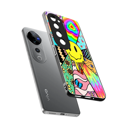 Y2K Doodle sleek vivo v40 pro cover with tempered glass back and TPU edges