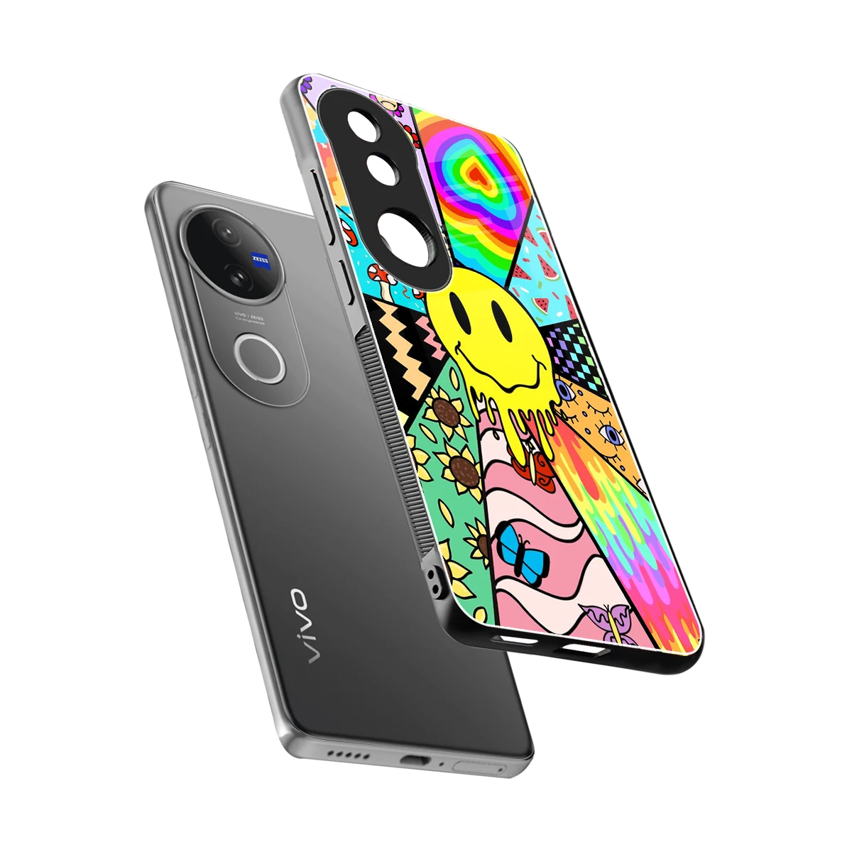 Y2K Doodle sleek vivo v50 cover with tempered glass back and TPU edges