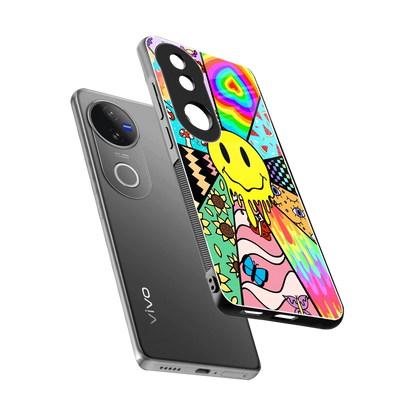 Y2K Doodle sleek vivo v50 cover with tempered glass back and TPU edges
