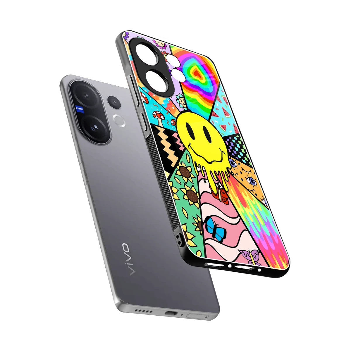 Y2K Doodle sleek vivo v60 cover with tempered glass back and TPU edges