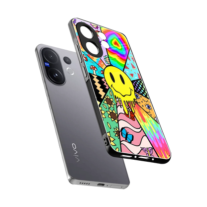 Y2K Doodle sleek vivo v60 cover with tempered glass back and TPU edges