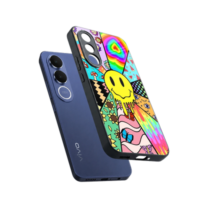 Y2K Doodle sleek vivo v70 fe cover with tempered glass back and TPU edges
