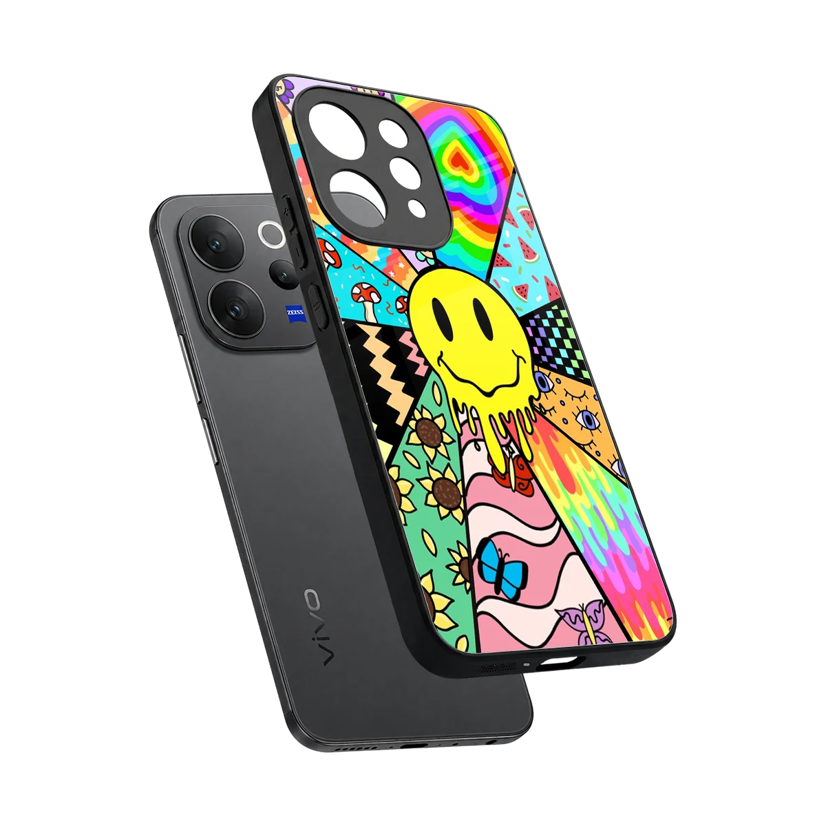 Y2K Doodle sleek vivo v70 elite cover with tempered glass back and TPU edges