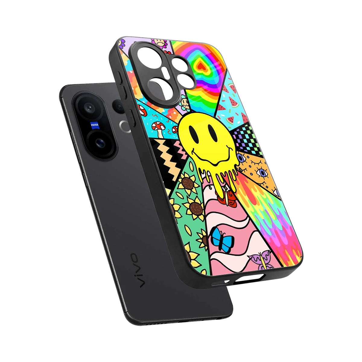 Y2K Doodle sleek vivo x200 fe cover with tempered glass back and TPU edges