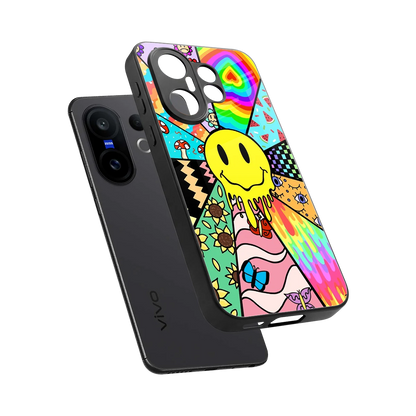 Y2K Doodle sleek vivo x200 fe cover with tempered glass back and TPU edges