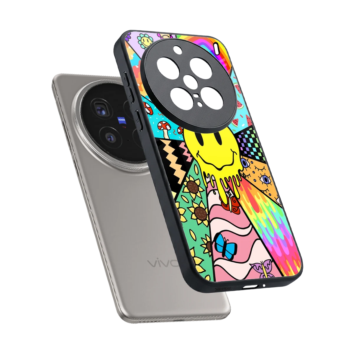Y2K Doodle sleek vivo x200 pro cover with tempered glass back and TPU edges