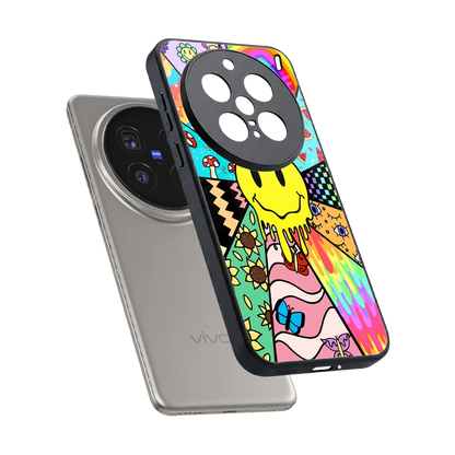 Y2K Doodle sleek vivo x200 pro cover with tempered glass back and TPU edges