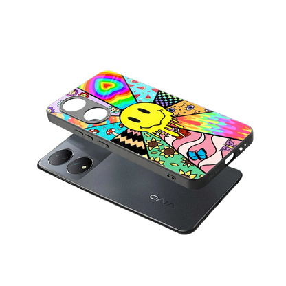 Y2K Doodle sleek Vivo-y100 cover with tempered glass back and TPU edges