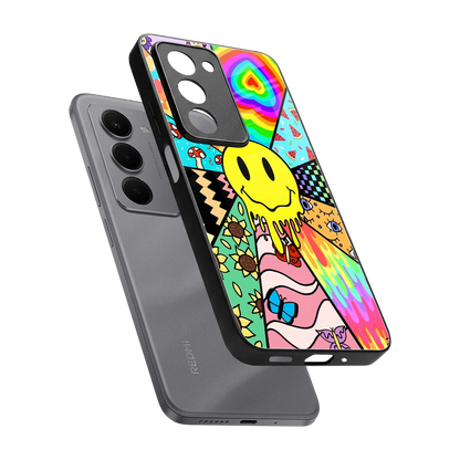 Y2K Doodle sleek redmi 15 5g cover with tempered glass back and TPU edges