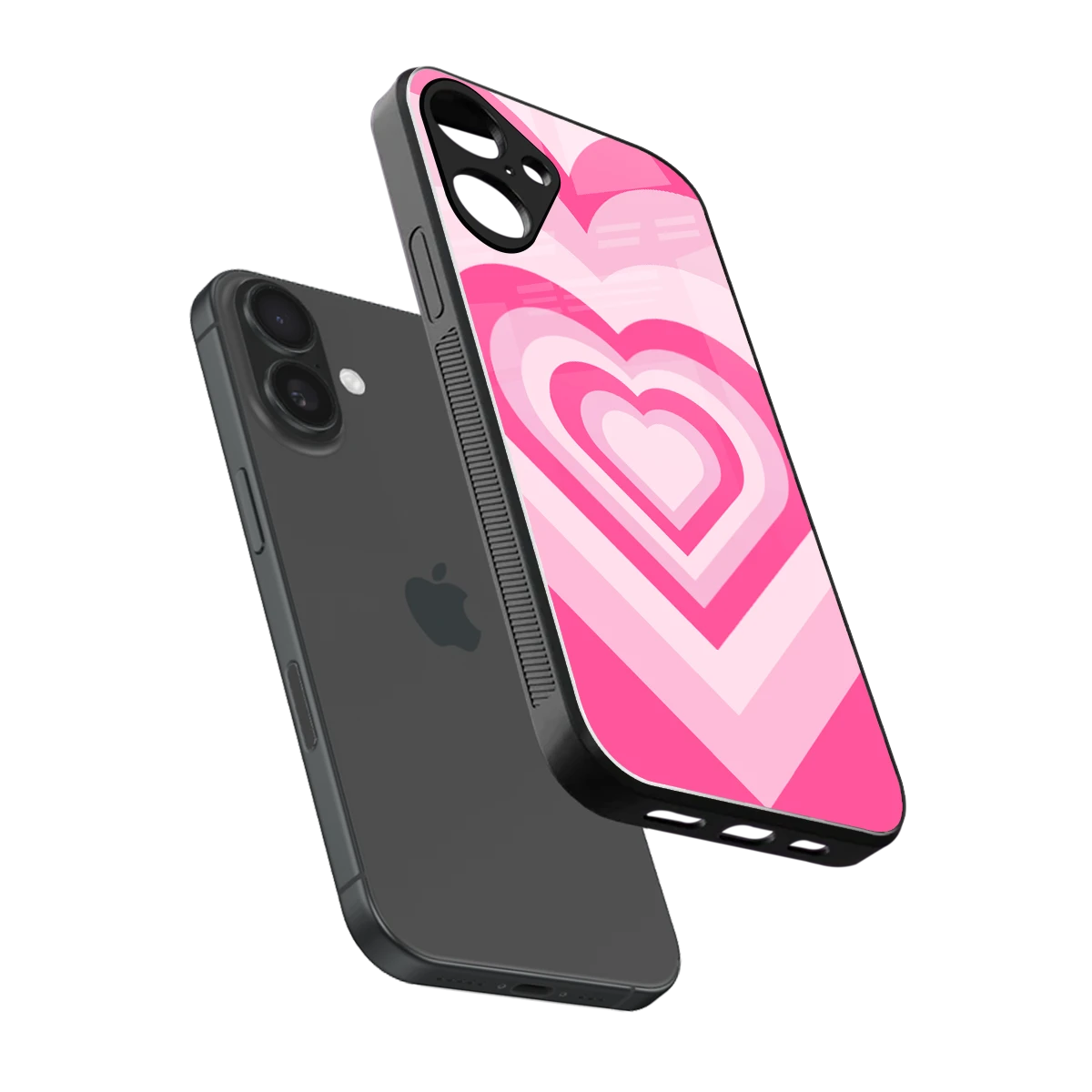 Y2K Flamingo Hearts sleek iphone 16 plus cover with tempered glass back and TPU edges