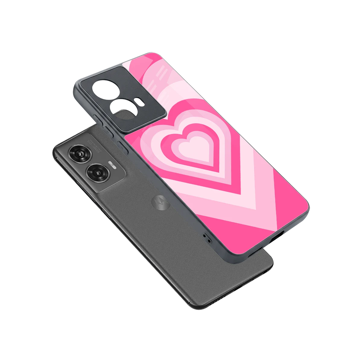 Y2K Flamingo Hearts sleek motorola edge 50 fusion cover with tempered glass back and TPU edges