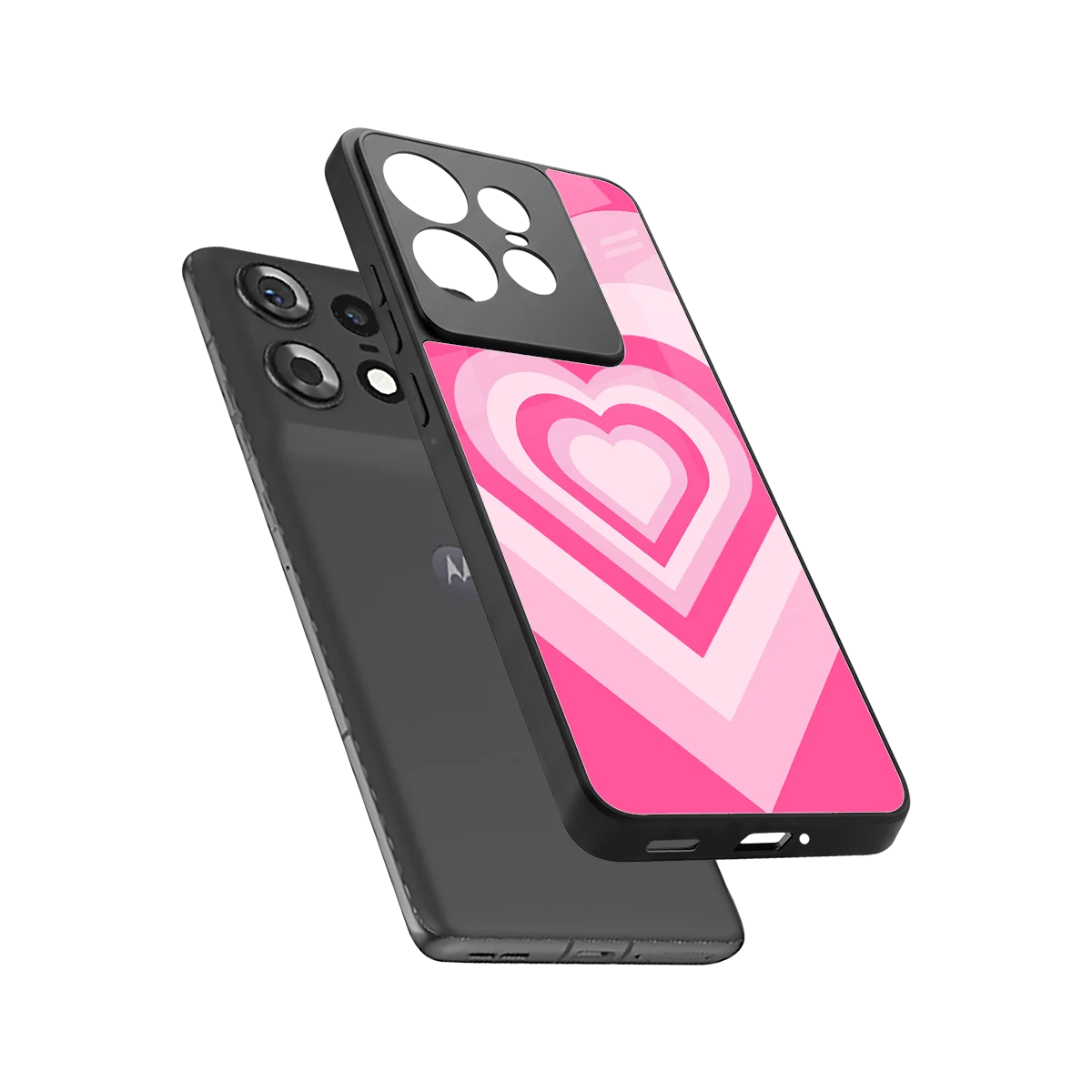 Y2K Flamingo Hearts sleek motorola edge 50 pro cover with tempered glass back and TPU edges