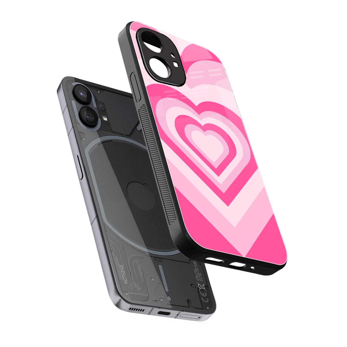 Y2K Flamingo Hearts sleek nothing phone 1 cover with tempered glass back and TPU edges
